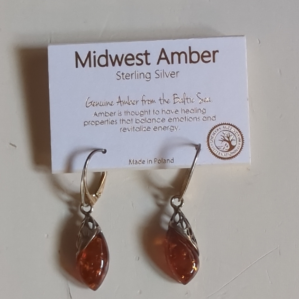 New Midwest Amber Sterling Silver Earrings